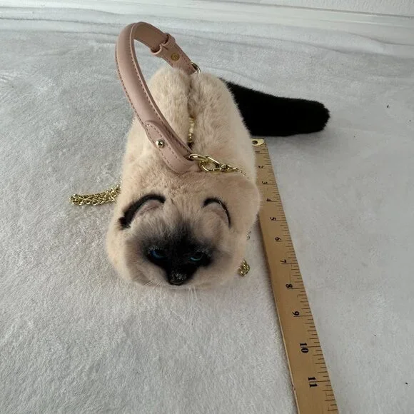 Plush Cat Crossbody Bag - Cream and Black - Picture 6 of 8